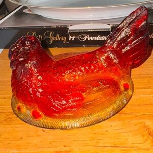 Red AMBERINA Cadmium Glass Hen on Nest Top only (no nest) 7”